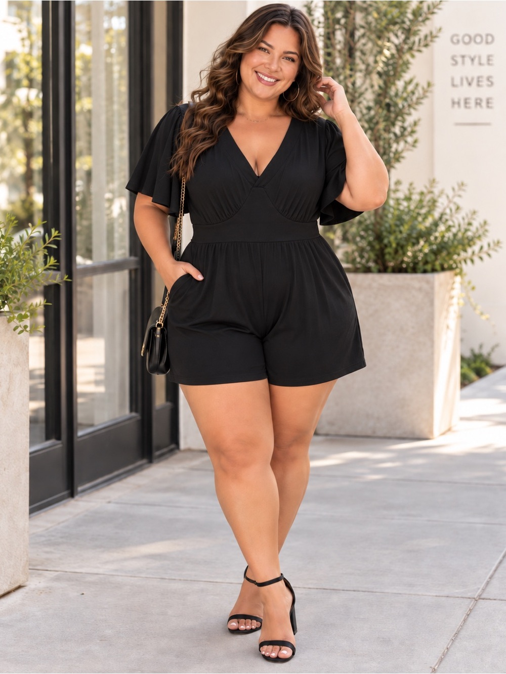 Torrid Studio Knit Black Flutter Sleeve Romper 1X NWT